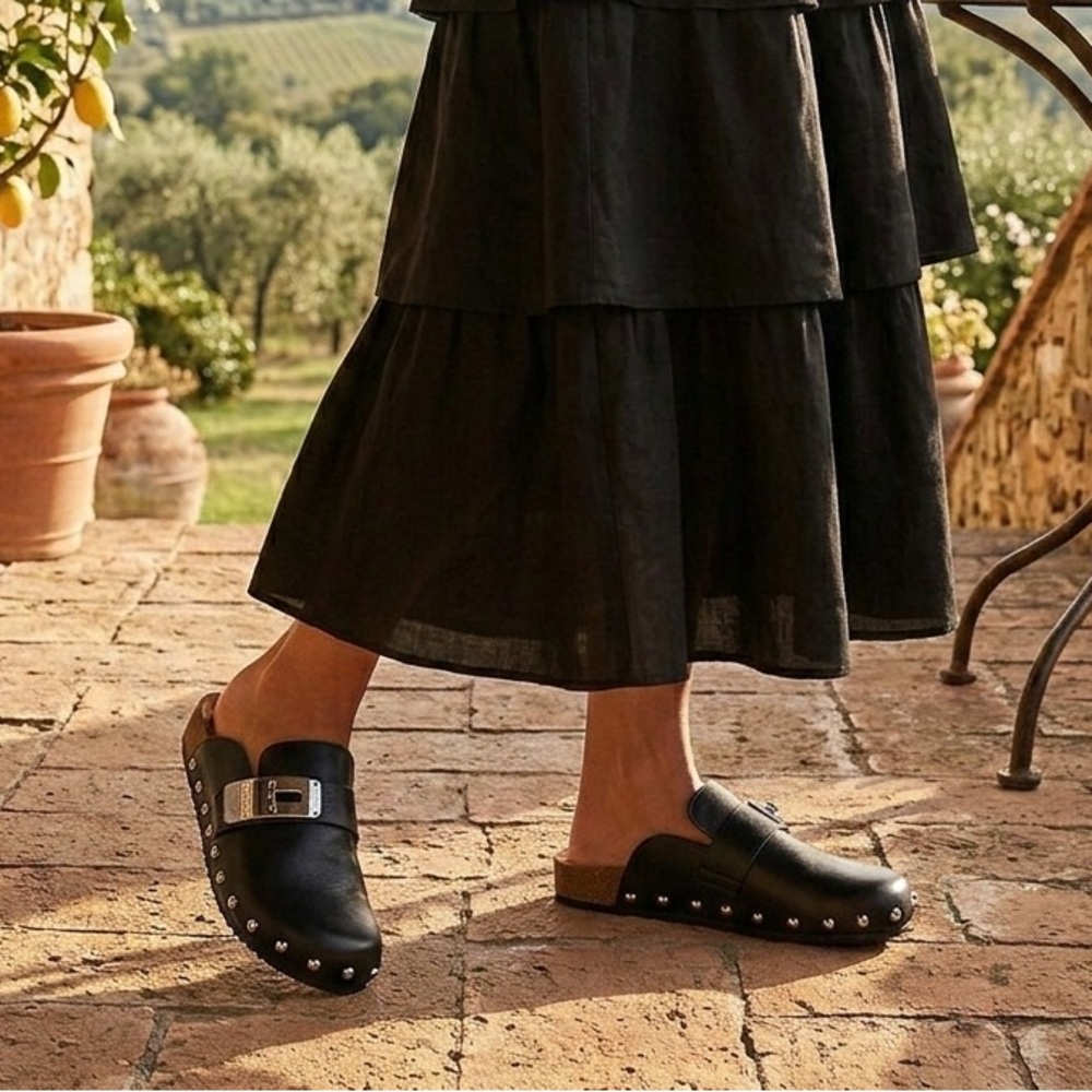 Bibi Lou Anthropologie Leather Studded Slip-On Loafer Mules NIB - Picture 4 of 14